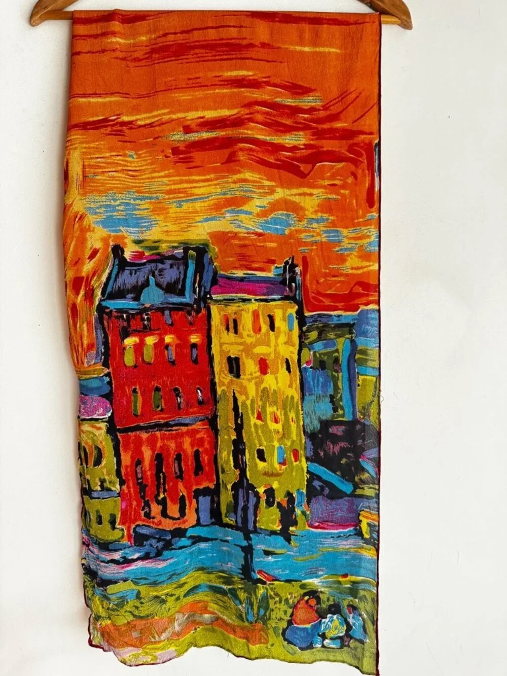 Vintage Cocoon House city landscape print 100% Silk Scarf